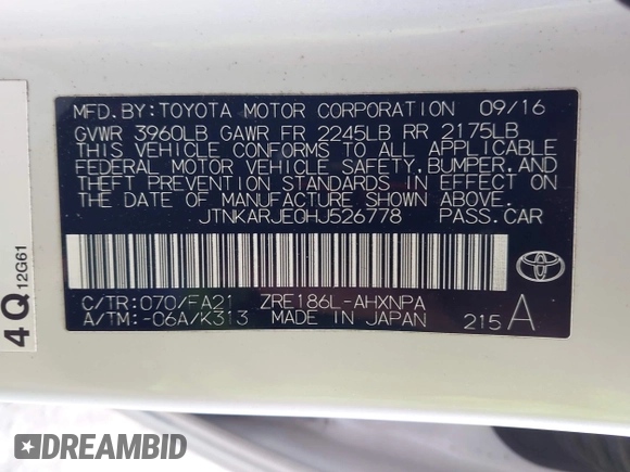 2017 Toyota Corolla iM with VIN JTNKARJE0HJ526778, listed as a IAAI auction lot 41914998 with 79,025 mi miles. Bid and sale history available at carsss.com. Image 9.
