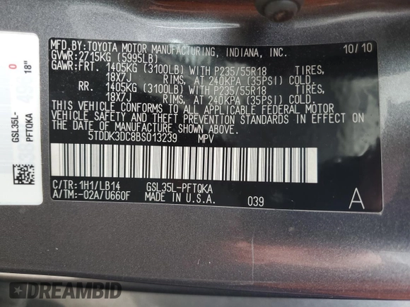 2011 Toyota Sienna XLE z VIN 5TDDK3DC8BS013239, wystawiony jako Copart lot #74852364 z przebiegiem 212 060 mil mil oraz Szkoda całkowita • Salvage title. Historia ofert i sprzedaży dostępna na DreamBid. Obrazek 13.