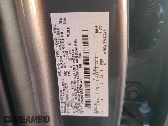 2024 Ford Super Duty F-250 SRW XL with VIN 1FT7W2BT5REF07525, listed as a Copart auction lot 46691705 with 0 mi miles and Salvage Title. Bid and sale history available at carsss.com. Image 15.