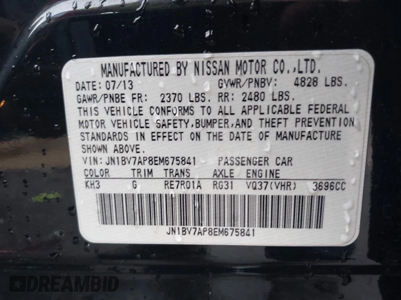 2014 Infiniti Q50 with VIN JN1BV7AP8EM675841, listed as a IAAI auction lot 41582924 with 139,637 mi miles. Bid and sale history available at carsss.com. Image 9.