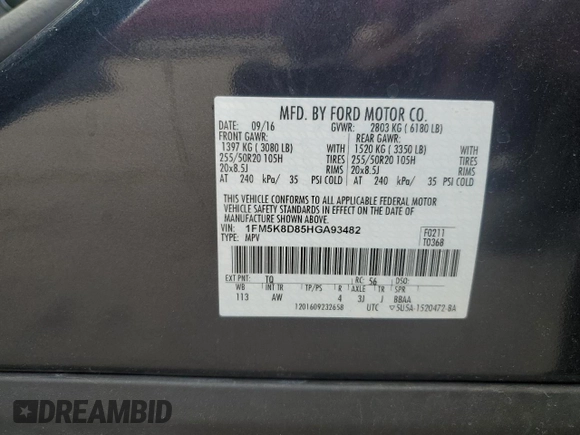 2017 Ford Explorer XLT z VIN 1FM5K8D85HGA93482, wystawiony jako Copart lot #61413425 z przebiegiem 149 014 mil mil oraz Szkoda całkowita • Salvage title. Historia ofert i sprzedaży dostępna na DreamBid. Obrazek 14.