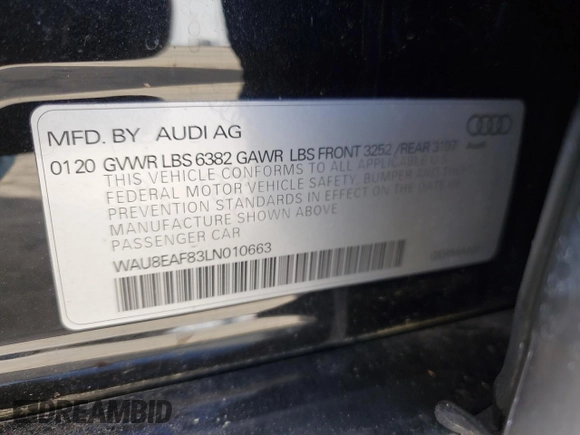 2020 Audi A8 L with VIN WAU8EAF83LN010663, listed as a Copart auction lot 49933994 with 35,756 mi miles. Bid and sale history available at carsss.com. Image 12.