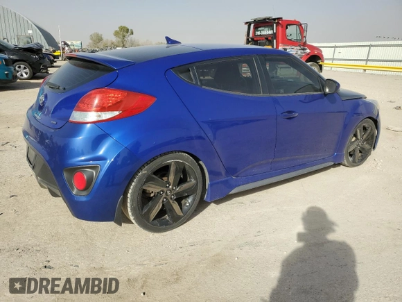 2014 Hyundai Veloster Turbo with VIN KMHTC6AE8EU201724, listed as a Copart auction lot 77487444 with 163,334 mi miles and Salvage Title. Bid and sale history available at carsss.com. Image 3.