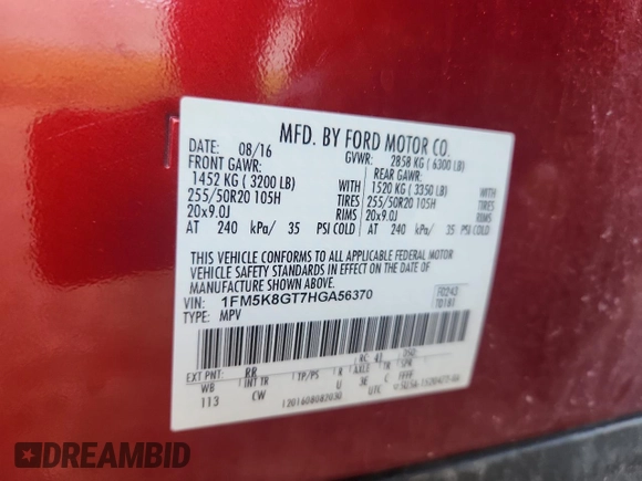 2017 Ford Explorer Sport z VIN 1FM5K8GT7HGA56370, wystawiony jako Copart lot #62397175 z przebiegiem 113 079 mil mil oraz Czysty tytuł • Clean title. Historia ofert i sprzedaży dostępna na DreamBid. Obrazek 14.
