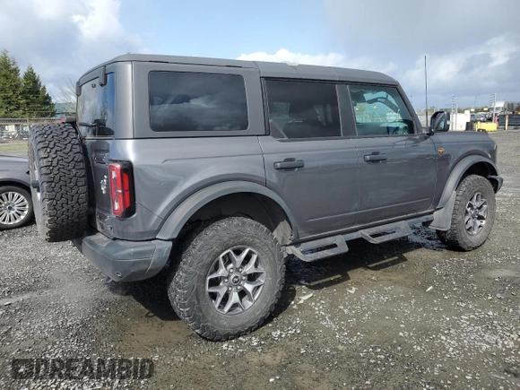 2023 Ford Bronco with VIN 1FMEE5DP9PLB06866, listed as a Copart auction lot 50573715 with 21,043 mi miles and Salvage Title. Bid and sale history available at carsss.com. Image 3.
