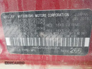 2018 Mitsubishi Outlander ES with VIN JA4AD2A33JZ040254, listed as a IAAI auction lot 42044855 with 141,230 mi miles and . Bid and sale history available at DreamBid. Image 9.