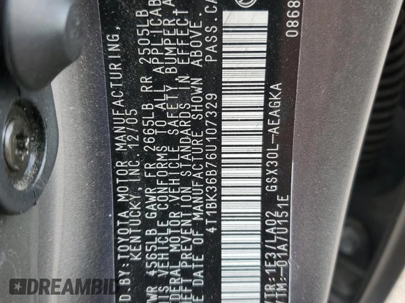 2006 Toyota Avalon XL with VIN 4T1BK36B76U107329, listed as a Copart auction lot 52752275 with Not Provided miles and Salvage Title. Bid and sale history available at carsss.com. Image 15.