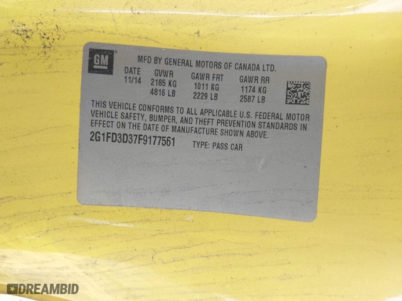 2015 Chevrolet Camaro LT with VIN 2G1FD3D37F9177561, listed as a IAAI auction lot 41698102 with 235,414 mi miles. Bid and sale history available at carsss.com. Image 9.
