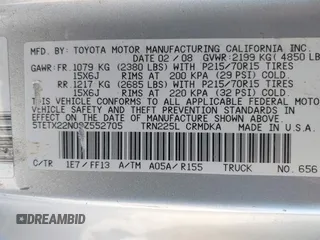 2008 Toyota Tacoma with VIN 5TETX22N08Z552705, listed as a IAAI auction lot 42051297 with 153,179 mi miles and . Bid and sale history available at DreamBid. Image 9.