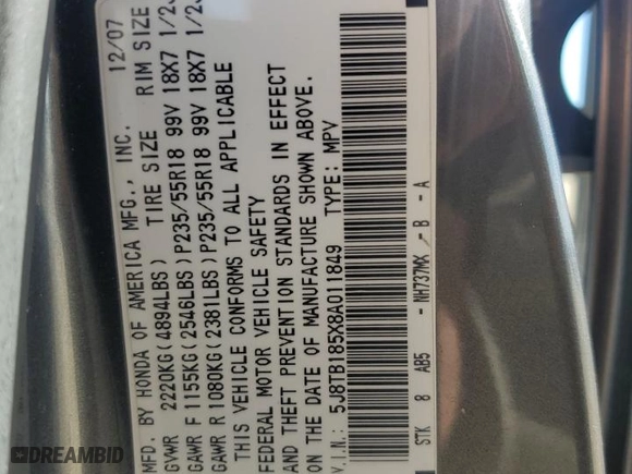 2008 Acura RDX Tech Pkg with VIN 5J8TB185X8A011849, listed as a Copart auction lot 49455555 with 235,705 mi miles and Salvage Title. Bid and sale history available at carsss.com. Image 14.