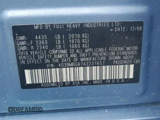 2010 Subaru Legacy Premium All-Weather Anniversary with VIN 4S3BMBG67A3231657, listed as a Copart auction lot 61060025 with Not provided miles and Salvage title. Bid and sale history available at DreamBid. Image 12.