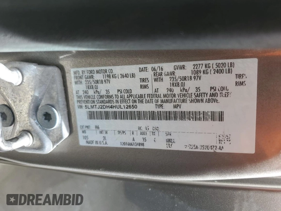 2017 Lincoln MKC Select with VIN 5LMTJ2DH4HUL12650, listed as a Copart auction lot 51886644 with 110,807 mi miles and Salvage title. Bid and sale history available at DreamBid. Image 13.