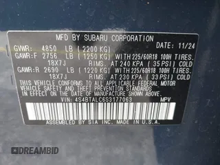 2025 Subaru Outback Onyx with VIN 4S4BTALC6S3177063, listed as a IAAI auction lot 42425905 with 6,541 mi miles and . Bid and sale history available at DreamBid. Image 9.
