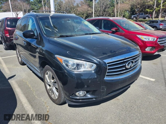2013 Infiniti JX35 z VIN 5N1AL0MMXDC328874, wystawiony jako IAAI lot #41928856 z przebiegiem 153 605 mil mil oraz . Historia ofert i sprzedaży dostępna na DreamBid. Obrazek 1.