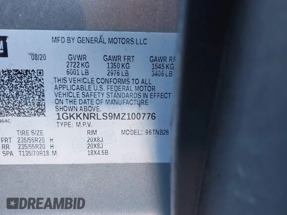 2021 GMC Acadia SLE with VIN 1GKKNRLS9MZ100776, listed as a IAAI auction lot 41384075 with 47,304 mi miles. Bid and sale history available at carsss.com. Image 9.