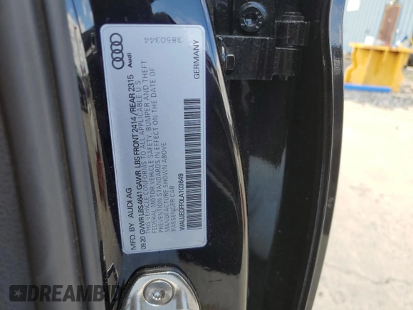 2020 Audi A3 S line Premium Plus with VIN WAUJEGFF0LA103649, listed as a Copart auction lot 60234924 with 32,910 mi miles and Salvage Title. Bid and sale history available at DreamBid. Image 13.