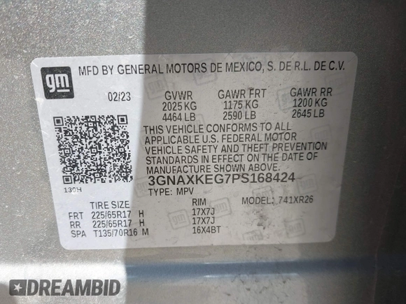 2023 Chevrolet Equinox LT with VIN 3GNAXKEG7PS168424, listed as a IAAI auction lot 42090742 with 39,967 mi miles and . Bid and sale history available at carsss.com. Image 9.