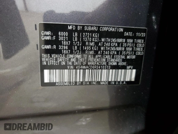 2024 Subaru Ascent Premium with VIN 4S4WMACD6R3410313, listed as a Copart auction lot 76565074 with 9,062 mi miles and Salvage title. Bid and sale history available at DreamBid. Image 14.