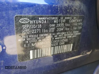 2019 Hyundai Ioniq Blue with VIN KMHC65LCXKU116568, listed as a Copart auction lot 62124295 with 93,204 mi miles and Salvage title. Bid and sale history available at DreamBid. Image 12.