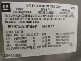2007 GMC Yukon SLT with VIN 1GKFC13057R126741, listed as a IAAI auction lot 41910018 with 244,921 mi miles. Bid and sale history available at carsss.com. Image 9.