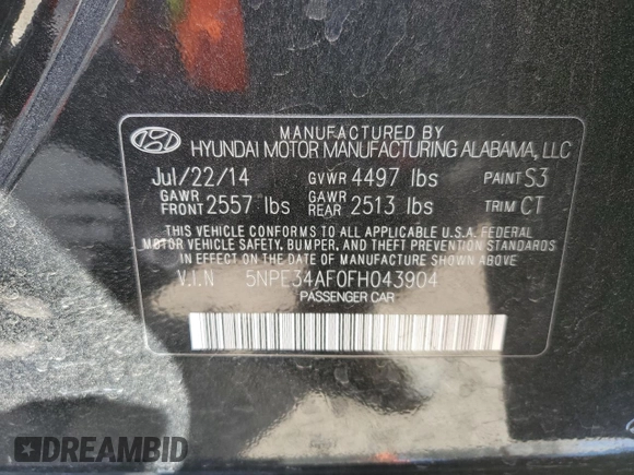 2015 Hyundai Sonata 2.4L Sport with VIN 5NPE34AF0FH043904, listed as a Copart auction lot 49874805 with 141,205 mi miles and Salvage Title. Bid and sale history available at carsss.com. Image 12.