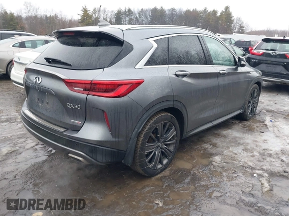 2020 Infiniti QX50 Essential with VIN 3PCAJ5M36LF109877, listed as a IAAI auction lot 41552926 with 62,486 mi miles and . Bid and sale history available at DreamBid. Image 4.