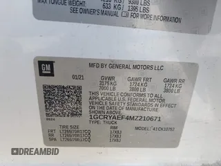 2021 Chevrolet Silverado 1500 Work Truck with VIN 1GCRYAEF4MZ210671, listed as a IAAI auction lot 41605297 with 188,718 mi miles and . Bid and sale history available at DreamBid. Image 9.
