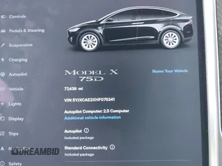 2017 Tesla Model X 90D with VIN 5YJXCAE2XHF075341, listed as a IAAI auction lot 41784008 with 77,439 mi miles and . Bid and sale history available at DreamBid. Image 7.