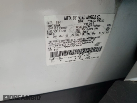 2011 Ford Explorer XLT с VIN 1FMHK7D80BGA45838, выставлен на аукционе Copart как лот 60816545 с пробегом 178 694 миль миль и Списание • Salvage title. История ставок и продаж доступна на DreamBid. Изображение 13.