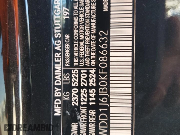 2019 Mercedes-Benz E-Class E 450 with VIN WDD1J6JB0KF086632, listed as a Copart auction lot 57780964 with 93,543 mi miles and Salvage Title. Bid and sale history available at carsss.com. Image 12.