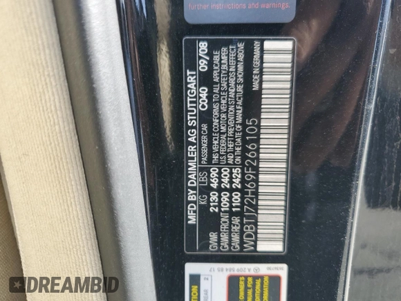 2009 Mercedes-Benz CLK 550 with VIN WDBTJ72H69F266105, listed as a Copart auction lot 79723224 with 114,840 mi miles and Salvage Title. Bid and sale history available at DreamBid. Image 15.