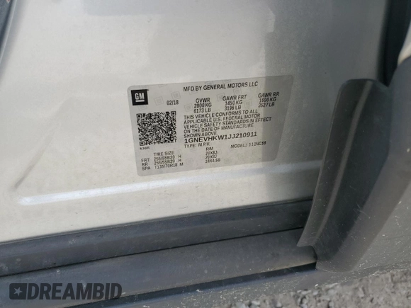 2018 Chevrolet Traverse LT z VIN 1GNEVHKW1JJ210911, wystawiony jako Copart lot #51760145 z przebiegiem 87 181 mil mil oraz Szkoda całkowita • Salvage title. Historia ofert i sprzedaży dostępna na DreamBid. Obrazek 15.