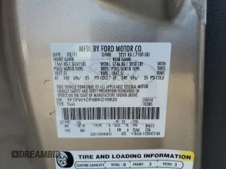 2011 Ford F-150 XL with VIN 1FTFW1CF0BKD10820, listed as a Copart auction lot 60195365 with 192,218 mi miles and Salvage title. Bid and sale history available at DreamBid. Image 12.