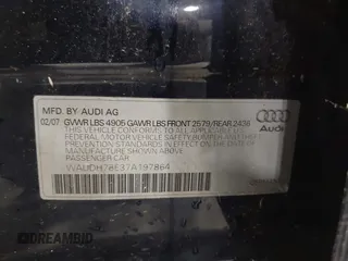2007 Audi A4 3.2L с VIN WAUDH78E37A197864, выставлен на аукционе IAAI как лот 42278481 с пробегом 154 176 миль миль и . История ставок и продаж доступна на DreamBid. Изображение 9.