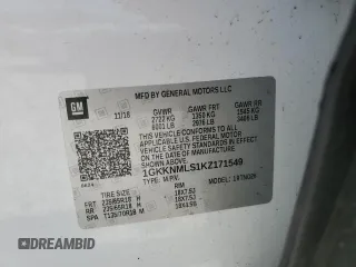 2019 GMC Acadia SLT with VIN 1GKKNMLS1KZ171549, listed as a Copart auction lot 49221025 with 82,565 mi miles and Salvage Title. Bid and sale history available at DreamBid. Image 14.