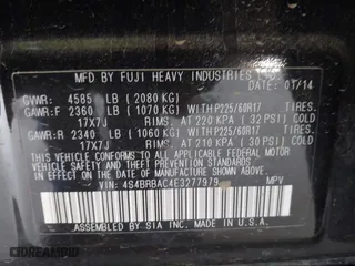 2014 Subaru Outback 2.5i with VIN 4S4BRBAC4E3277979, listed as a IAAI auction lot 42024903 with 202,662 mi miles. Bid and sale history available at carsss.com. Image 9.