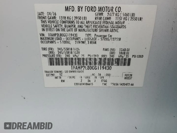 2016 Ford Police Interceptor z VIN 1FAHP2L80GG119430, wystawiony jako Copart lot #48965135 z przebiegiem Nie podano mil oraz Szkoda całkowita • Salvage title. Historia ofert i sprzedaży dostępna na DreamBid. Obrazek 13.