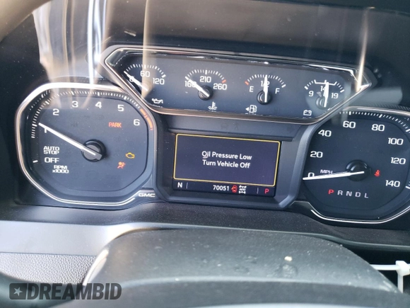 2021 GMC Sierra 1500 AT4 with VIN 3GTP9EED0MG365003, listed as a Copart auction lot 43715645 with 70,051 mi miles and Salvage Title. Bid and sale history available at carsss.com. Image 9.