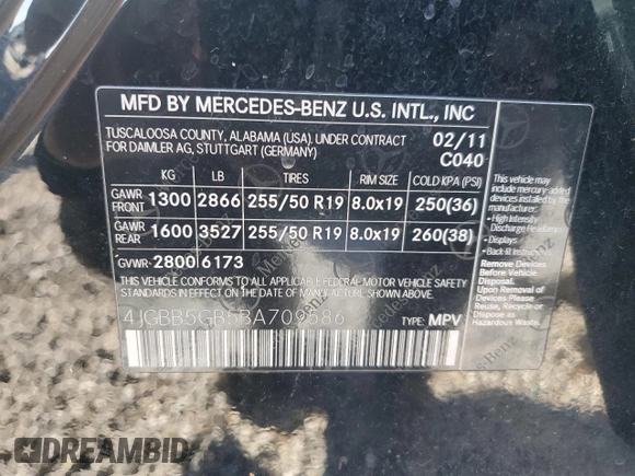 2011 Mercedes-Benz M 350 z VIN 4JGBB5GB5BA709586, wystawiony jako Copart lot #87507525 z przebiegiem 236 833 mil mil oraz Szkoda całkowita • Salvage title. Historia ofert i sprzedaży dostępna na DreamBid. Obrazek 12.
