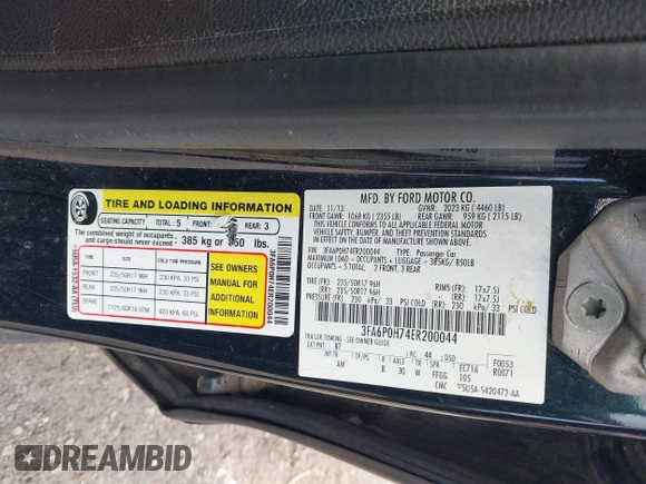 2014 Ford Fusion SE with VIN 3FA6P0H74ER200044, listed as a IAAI auction lot 41994557 with 115,581 mi miles. Bid and sale history available at carsss.com. Image 9.