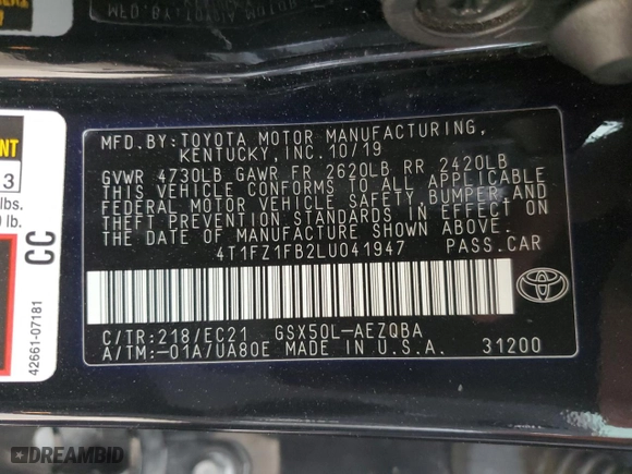 2020 Toyota Avalon XSE with VIN 4T1FZ1FB2LU041947, listed as a Copart auction lot 47311345 with 195,369 mi miles and Salvage Title. Bid and sale history available at carsss.com. Image 15.