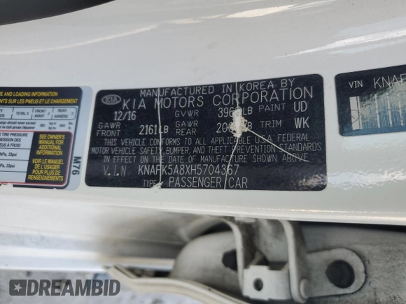 2017 Kia Forte LX with VIN KNAFK5A8XH5704367, listed as a Copart auction lot 46734655 with 112,909 mi miles and Salvage Title. Bid and sale history available at carsss.com. Image 14.
