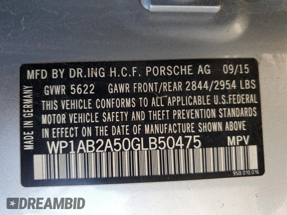 2016 Porsche Macan S with VIN WP1AB2A50GLB50475, listed as a Copart auction lot 52683665 with Not Provided miles and Salvage Title. Bid and sale history available at DreamBid. Image 14.