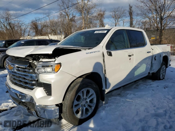 2023 Chevrolet Silverado 1500 LTZ with VIN 3GCUDGE83PG349351, listed as a Copart auction lot 42581085 with 25,034 mi miles and Salvage Title. Bid and sale history available at carsss.com. Image 1.