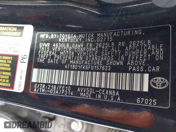 2015 Toyota Camry LE with VIN 4T1BD1FK6FU157623, listed as a IAAI auction lot 42015005 with 300,974 mi miles and . Bid and sale history available at DreamBid. Image 9.