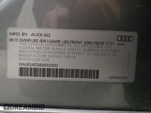 2014 Audi A8 4.0T с VIN WAUR2AFD8EN002992, выставлен на аукционе Copart как лот 45711745 с пробегом 135 881 миль миль и Чистый • Clean title. История ставок и продаж доступна на DreamBid. Изображение 13.
