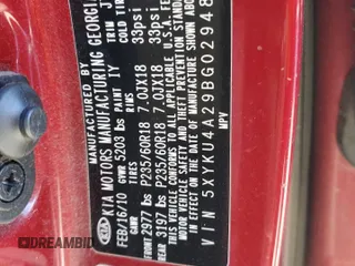 2011 Kia Sorento EX with VIN 5XYKU4A29BG029482, listed as a Copart auction lot 49680355 with 233,580 mi miles and Salvage Title. Bid and sale history available at carsss.com. Image 16.