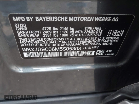 2021 BMW X1 xDrive28i with VIN WBXJG9C06M5S05303, listed as a IAAI auction lot 41060130 with 29,644 mi miles. Bid and sale history available at carsss.com. Image 9.