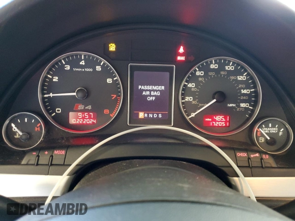 2005 Audi S4 z VIN WAUGL68EX5A507494, wystawiony jako Copart lot #77035024 z przebiegiem 172 051 mil mil oraz Szkoda całkowita • Salvage title. Historia ofert i sprzedaży dostępna na DreamBid. Obrazek 9.