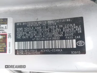 2009 Toyota Camry with VIN 4T1BE46K39U838602, listed as a IAAI auction lot 41980216 with 159,913 mi miles and . Bid and sale history available at DreamBid. Image 9.